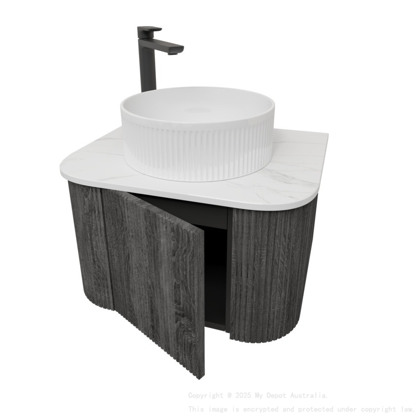 Kiama 600mm Dark Grey 1 Door Curved Wall Hung Fluted Bathroom Vanity