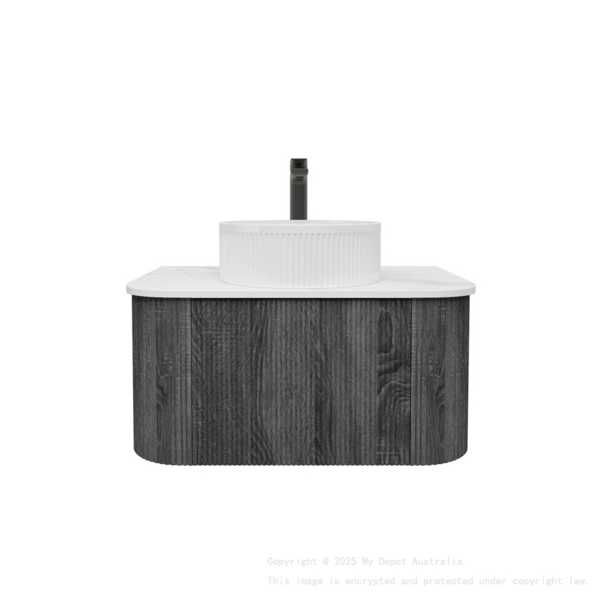 Kiama 750mm Dark Grey 1 Drawer Curved Wall Hung Fluted Bathroom Vanity