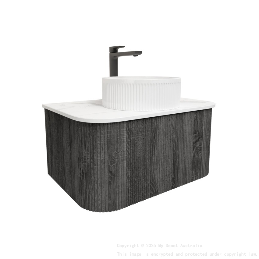 Kiama 750mm Dark Grey 1 Drawer Curved Wall Hung Fluted Bathroom Vanity