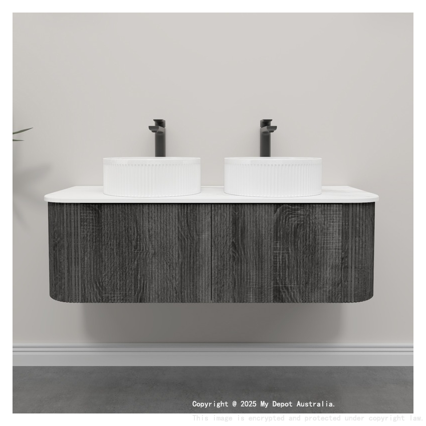 Kiama 1200mm Dark Grey 2 Drawers Curved Wall Hung Fluted Bathroom Vanity