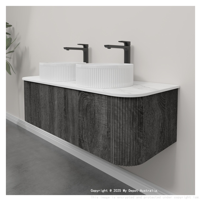 Kiama 1200mm Dark Grey 2 Drawers Curved Wall Hung Fluted Bathroom Vanity