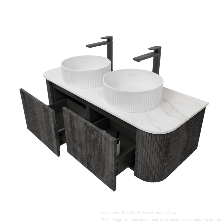 Kiama 1200mm Dark Grey 2 Drawers Curved Wall Hung Fluted Bathroom Vanity