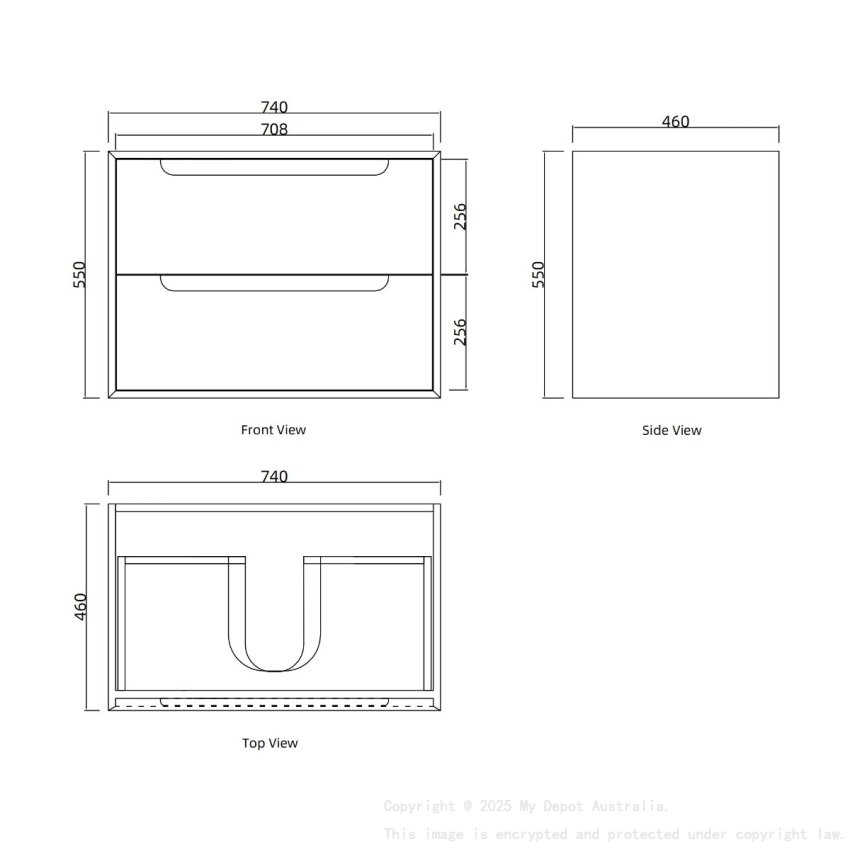 740x460x550mm Bell Collection Natural Oak 2/DW Wall Hung Vanity