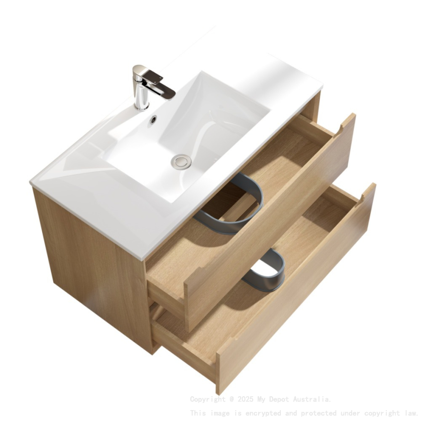 890x460x550mm Bell Collection Natural Oak 2/DW Wall Hung Vanity