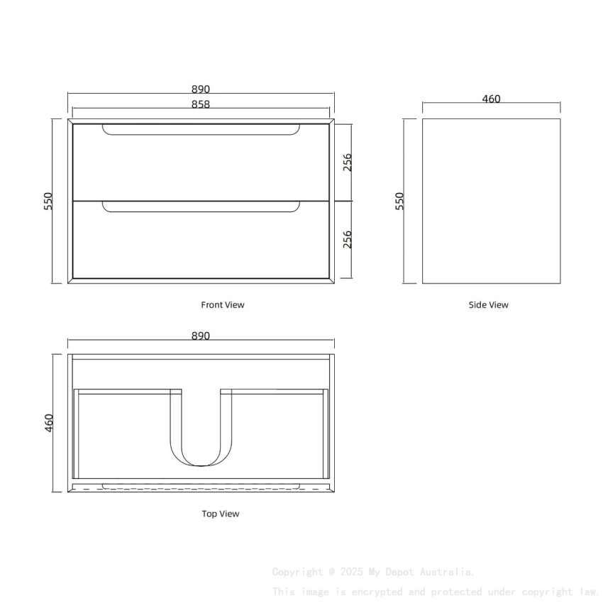 890x460x550mm Bell Collection Natural Oak 2/DW Wall Hung Vanity