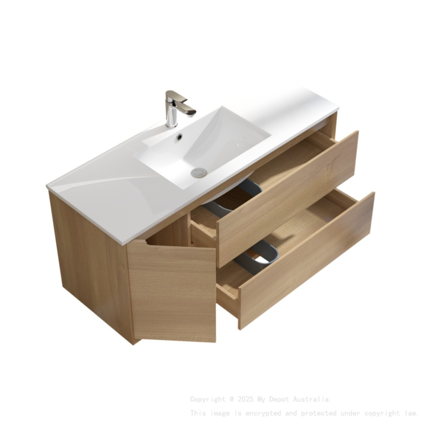 1190x460x550mm Bell Collection Natural Oak 2R/DW 1L/DR Wall Hung Vanity