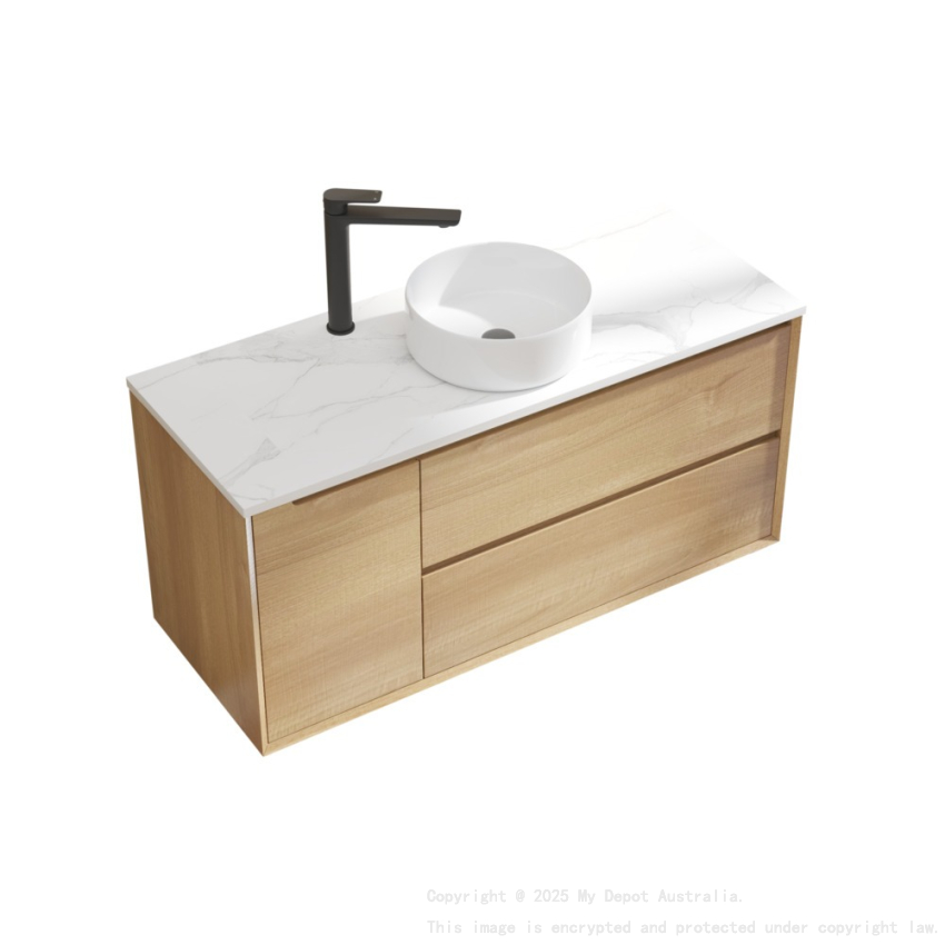 1190x460x550mm Bell Collection Natural Oak 2R/DW 1L/DR Wall Hung Vanity