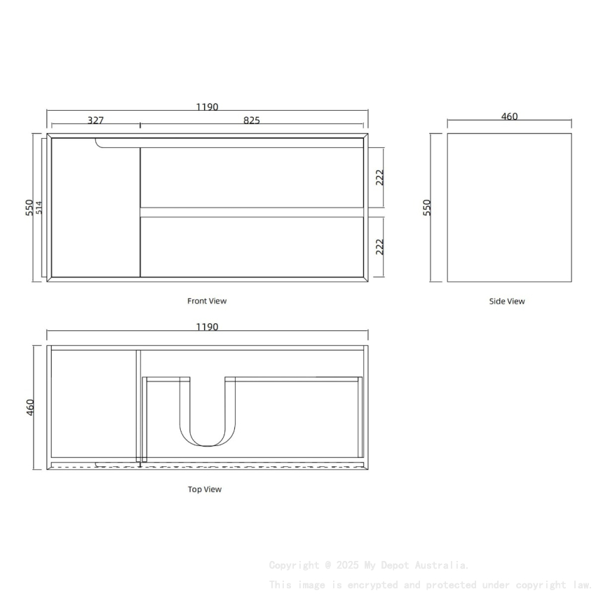 1190x460x550mm Bell Collection Natural Oak 2R/DW 1L/DR Wall Hung Vanity