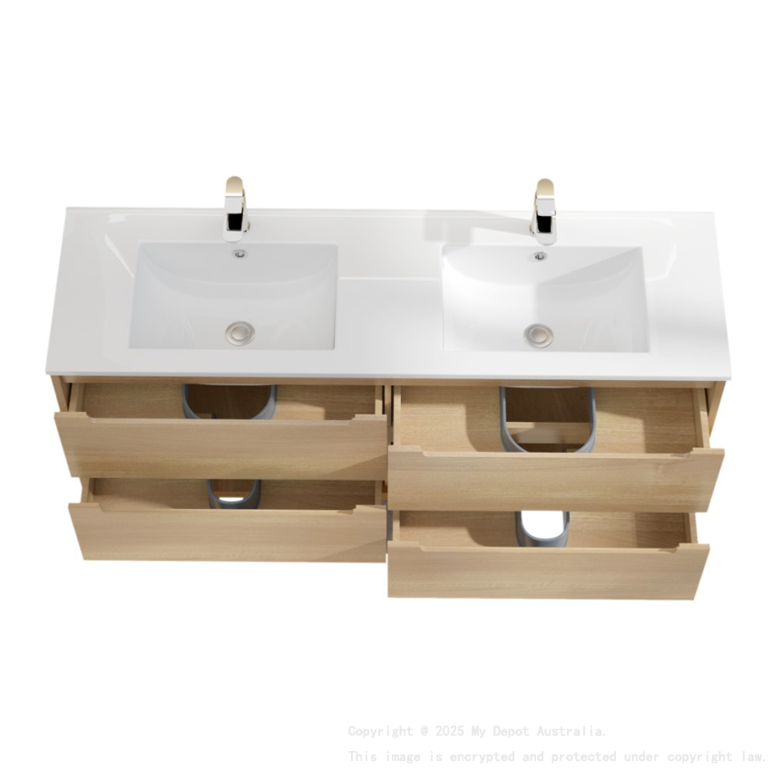 1490x460x550mm Bell Collection Natural Oak 4/DW Wall Hung Vanity