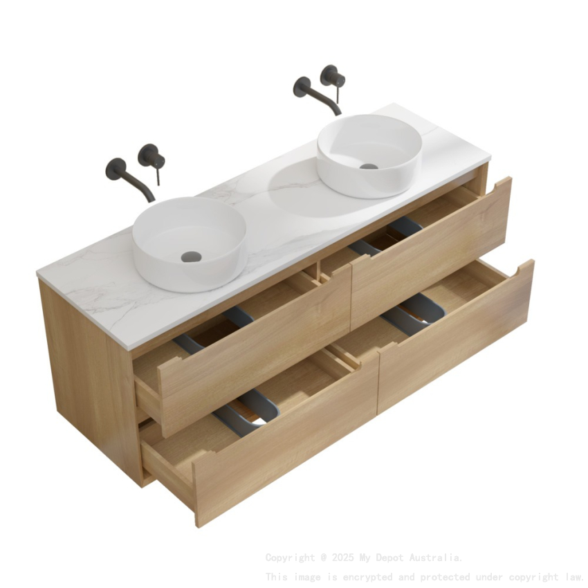 1490x460x550mm Bell Collection Natural Oak 4/DW Wall Hung Vanity
