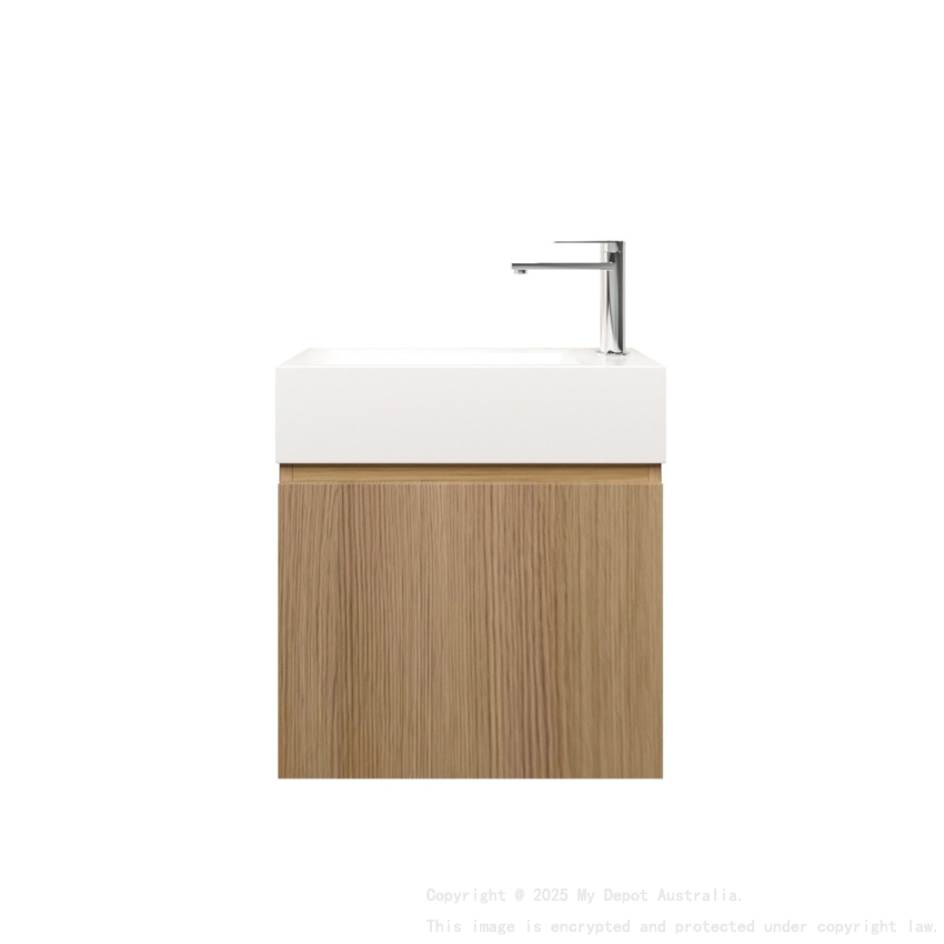 500mm Natural Oak Laminated Particle Board 1 Right Hinged Door Wall Hung Vanity Cabinet Only