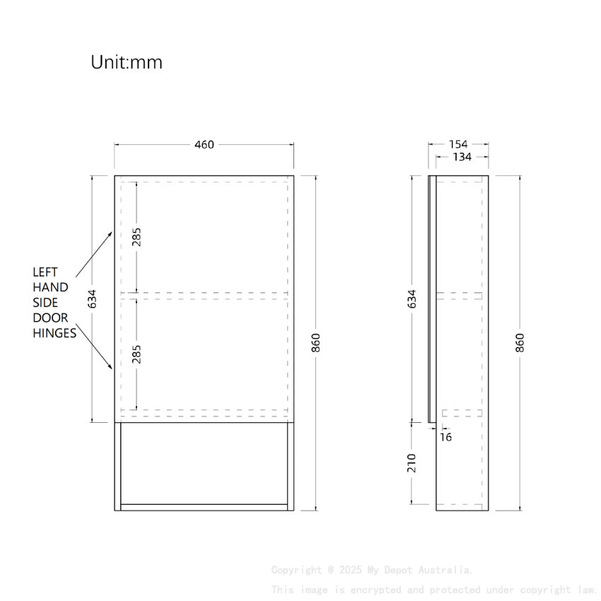 450mm Natural Oak 1 Left Hinged Mirrored Door Mirror Shaving Cabinet
