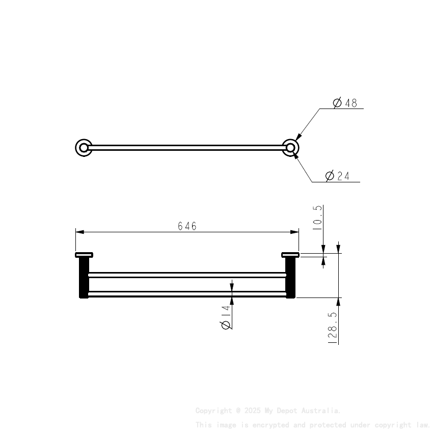 Linie Double Towel Rail 600mm Gun Metal