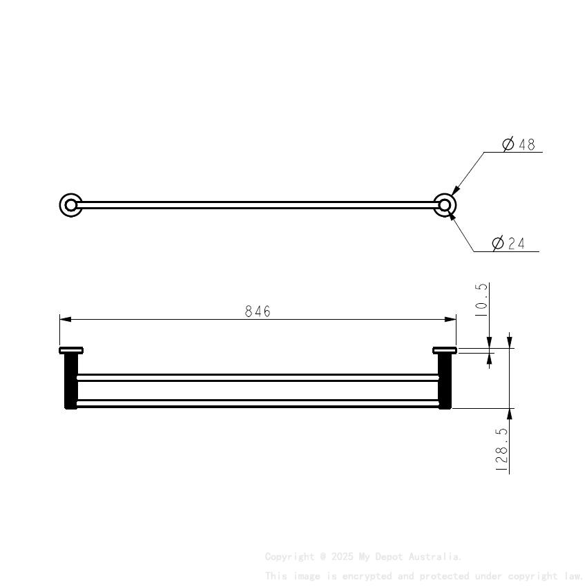 Linie Double Towel Rail 800mm Gun Metal