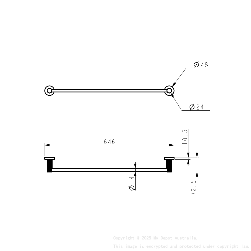 Linie Single Towel Rail 600mm Brushed Nickel