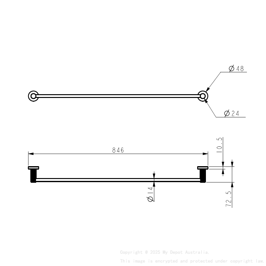 Linie Single Towel Rail 800mm Brushed Nickel