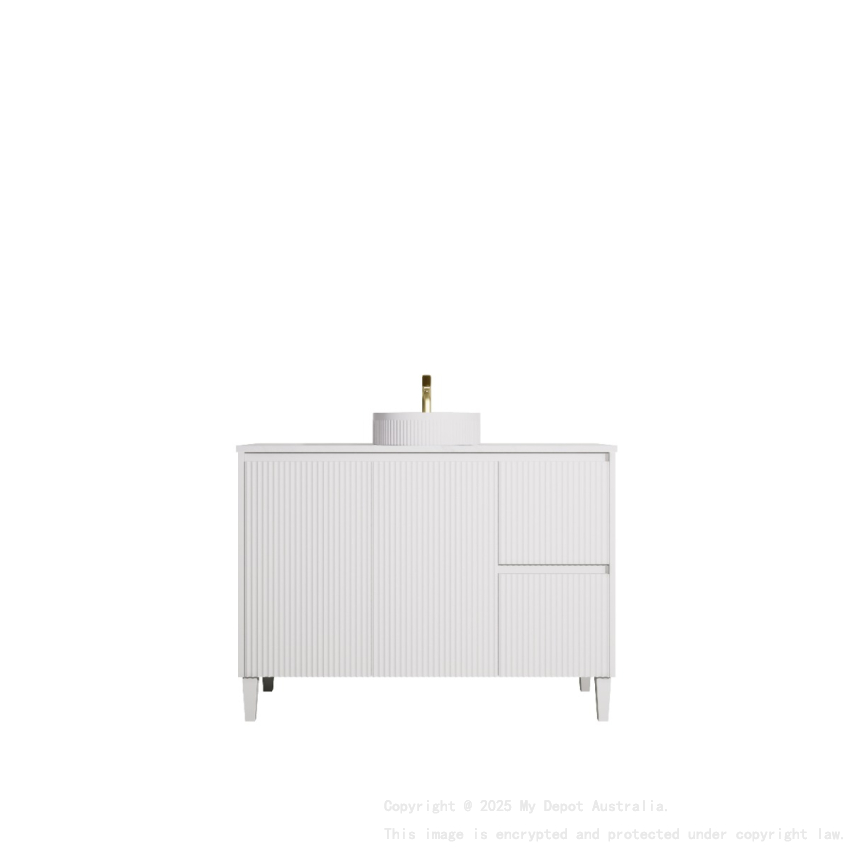 1190x455x860mm Matte White Crete Modern Free Standing Vanity Right Hand Drawers