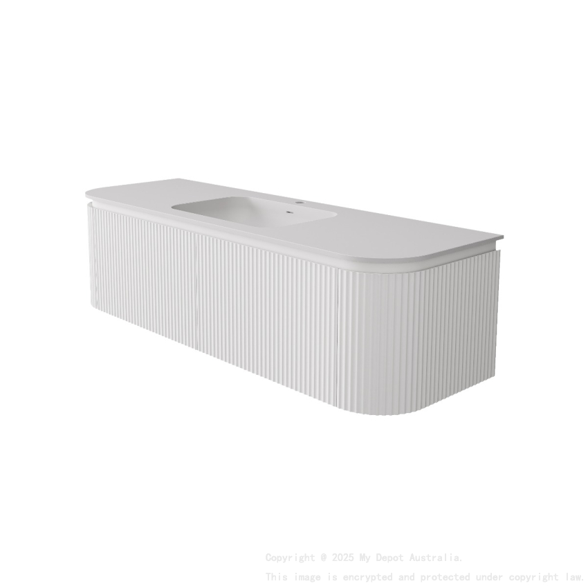 1490x495x400mm Matte White Estella Modern Wall Hung Vanity PVC Cabinet Two Middle Drawer Plus Two Side Drawers Soft Closing Door And Drawers