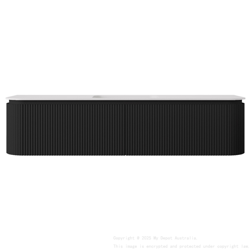 1790x495x400mm Matte Black Estella Modern Wall Hung Vanity PVC Cabinet Two Middle Drawer Plus Two Side Drawers Soft Closing Door And Drawers