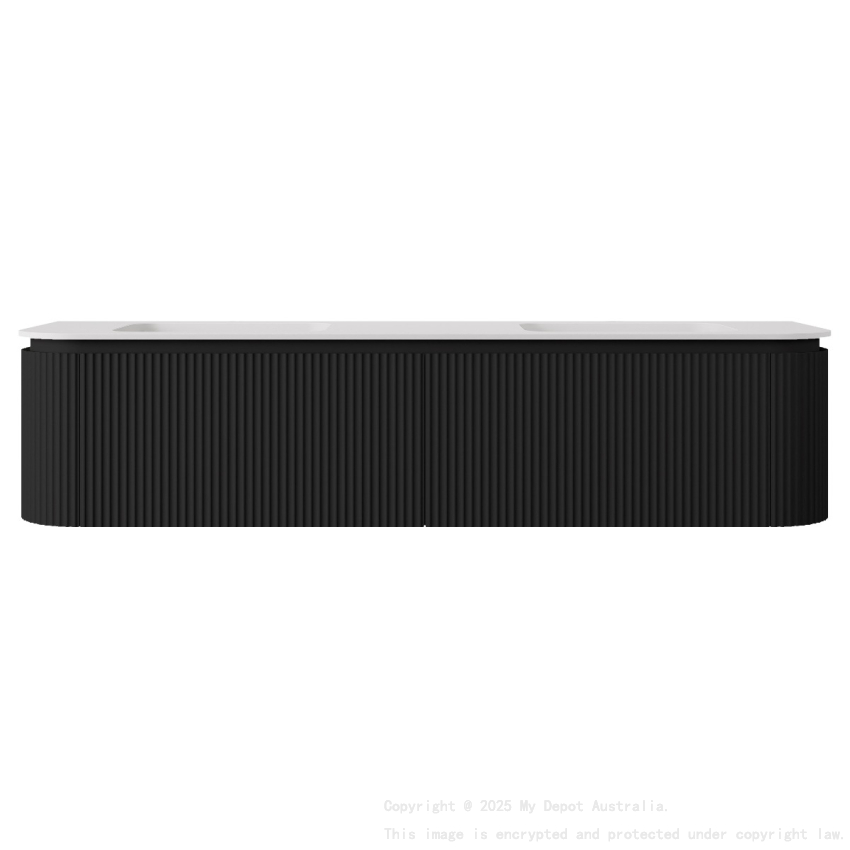 1790x495x400mm Matte Black Estella Modern Wall Hung Vanity PVC Cabinet Two Middle Drawer Plus Two Side Drawers Soft Closing Door And Drawers