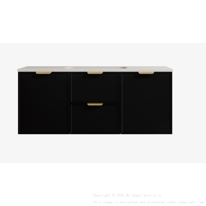 1190*455*560mm Matte Black Madura Federation Wall Hung PVC Cabinet Left Hand Drawers