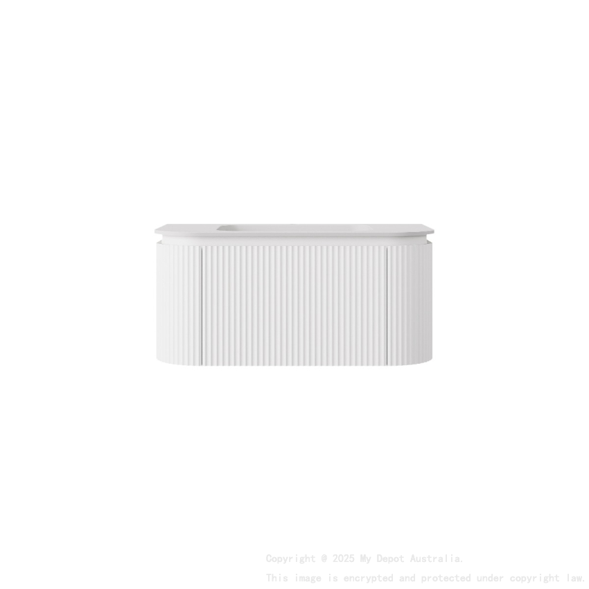 890x495x400mm Matte White Estella Modern Wall Hung Vanity PVC Cabinet Two Middle Drawer Plus Two Side Drawers 