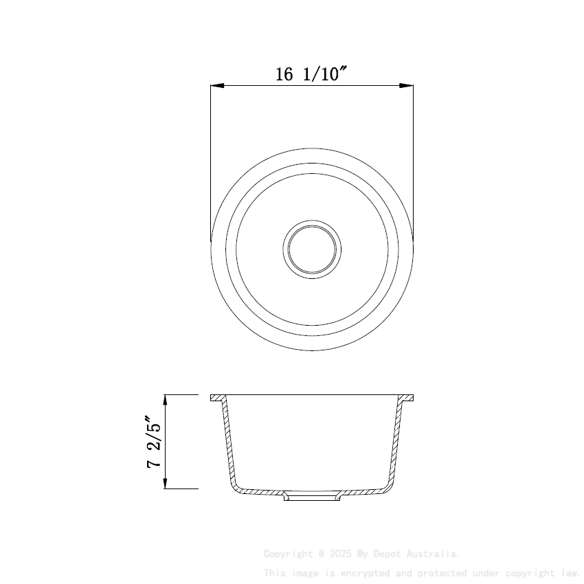 410*205mm Cora Black Round Granite Sink