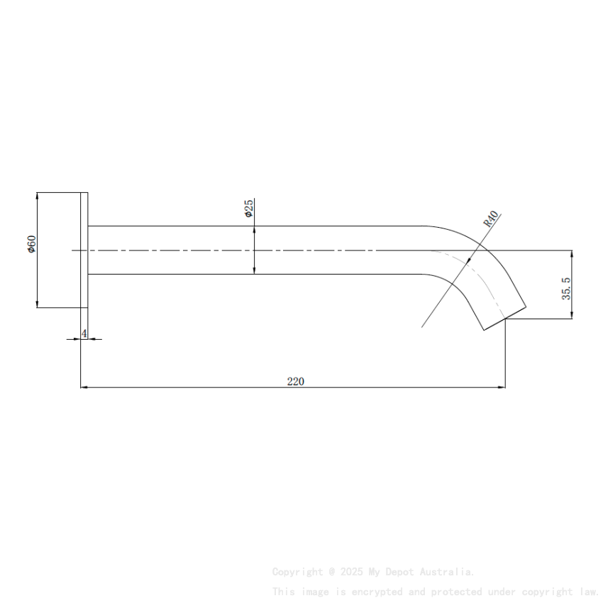 Otus Slimline Bath Spout 220mm Brushed Gold
