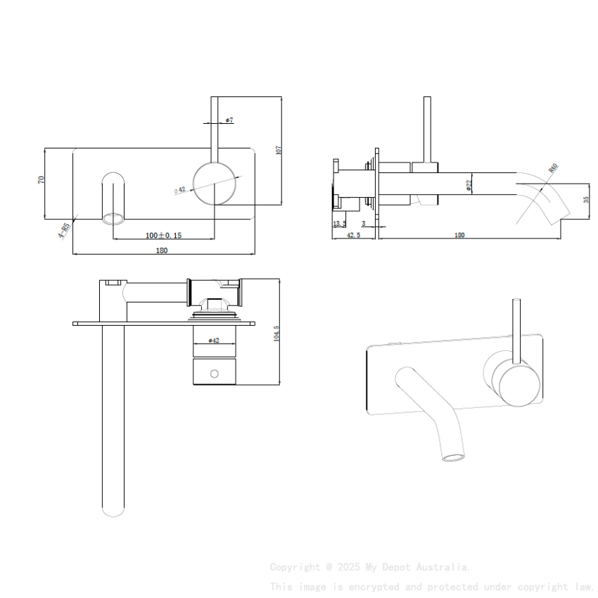 Otus Slimline Wall Basin Mixer Trim Kit Lever Up Gun Metal