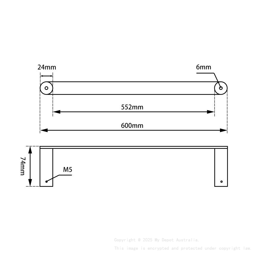 Esperia Matte Black Single Towel Rail 600mm