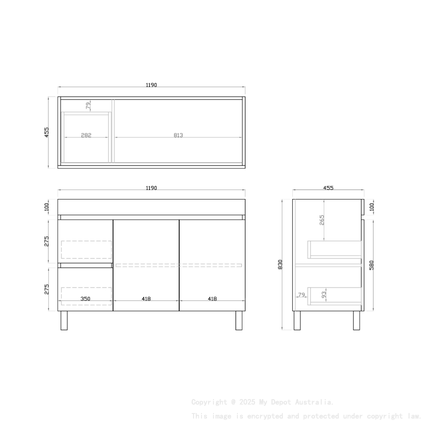 1200mm Dark Oak MDF Bathroom Vanity Left Drawers Free Standing Cabinet Only