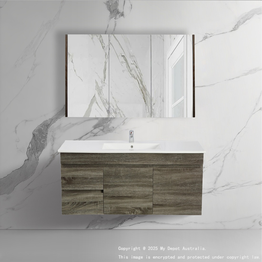 1200mm Dark Grey MDF Bathroom Vanity Left Drawers Wall Hung Cabinet Only