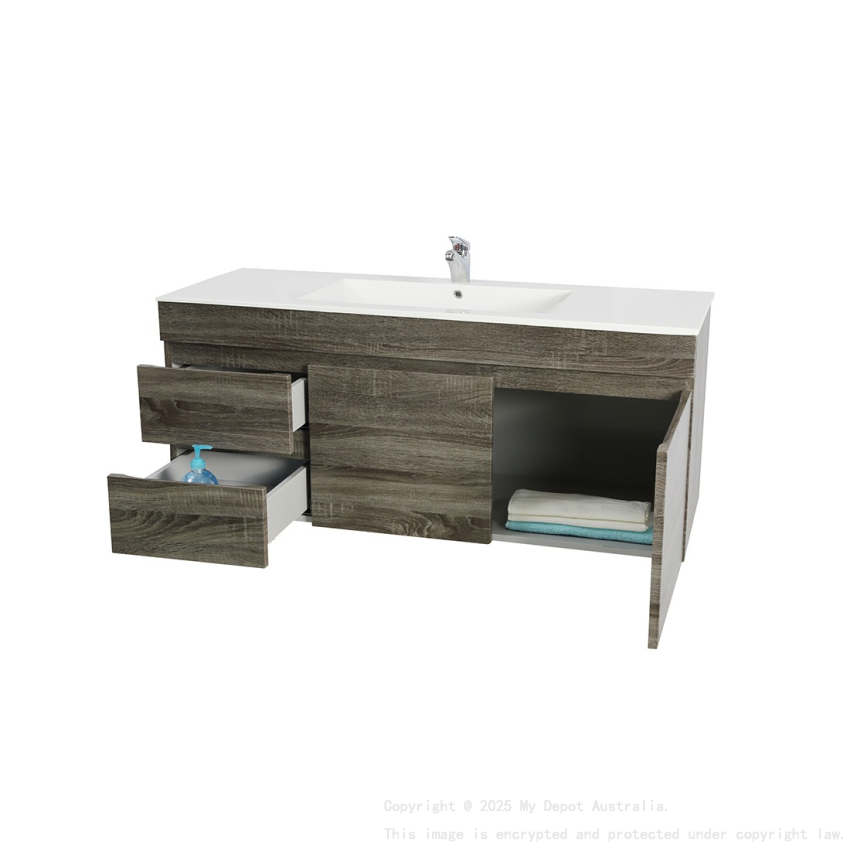 1200mm Dark Grey MDF Bathroom Vanity Left Drawers Wall Hung Cabinet Only