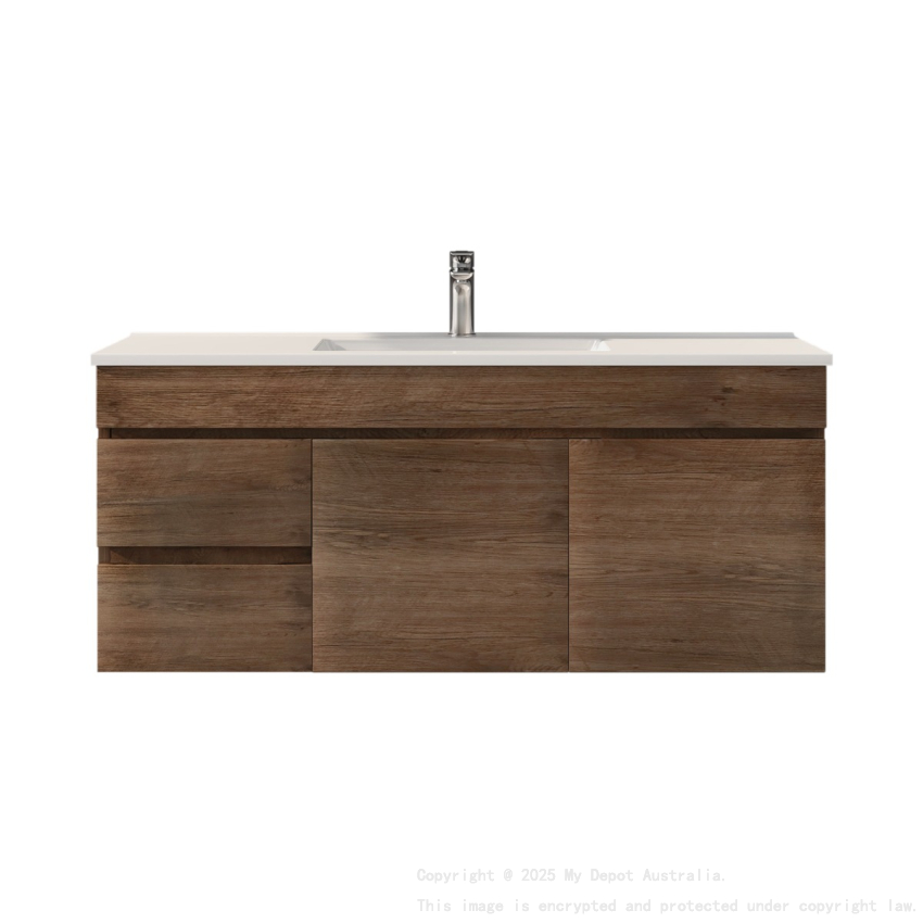 1200mm Dark Oak MDF Bathroom Vanity Left Drawers Wall Hung Cabinet Only