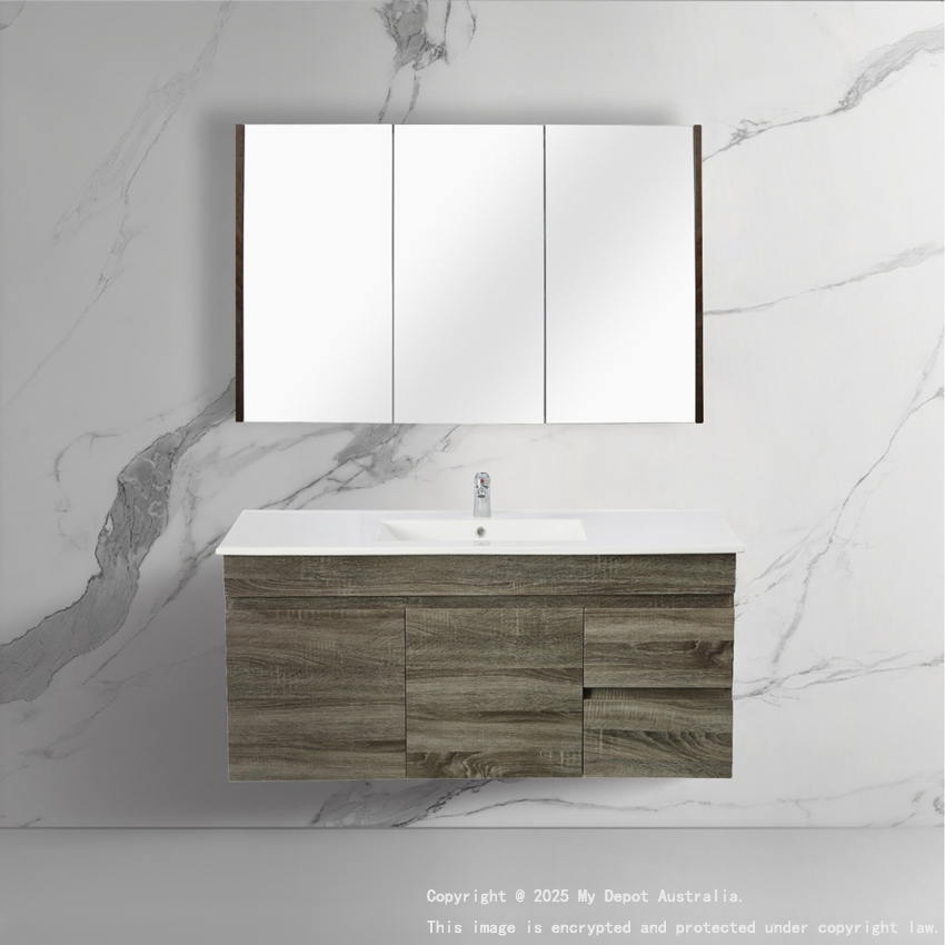 1200mm Dark Grey MDF Bathroom Vanity Right Drawers Wall Hung Cabinet Only