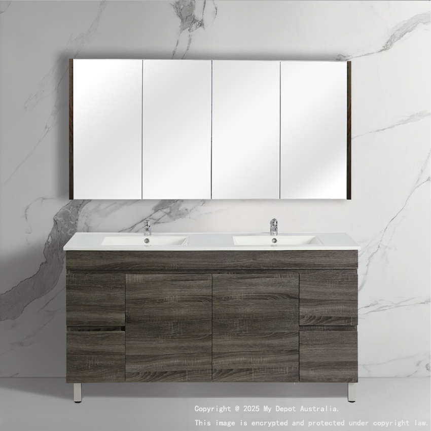 1500mm Dark Grey MDF Bathroom Vanity 4 Side Drawers 2 Middle Doors Free Standing Cabinet Only