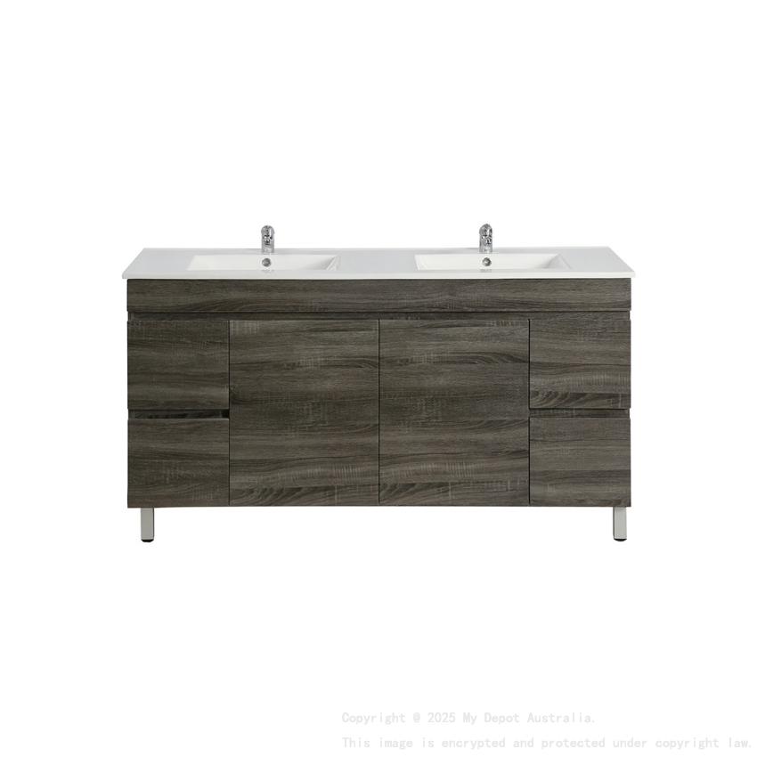 1500mm Dark Grey MDF Bathroom Vanity 4 Side Drawers 2 Middle Doors Free Standing Cabinet Only