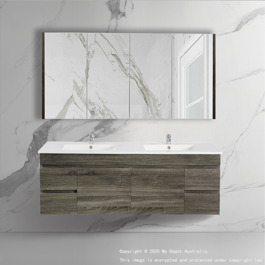 1500mm Dark Grey MDF Bathroom Vanity 4 Side Drawers 2 Middle Doors Wall Hung Cabinet Only