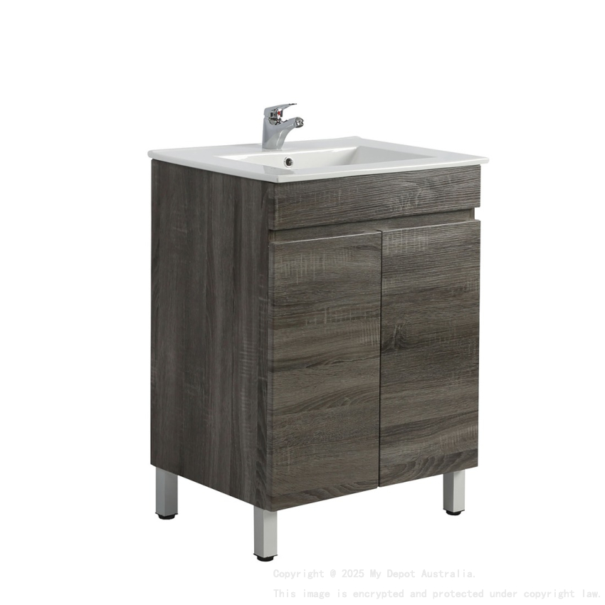 600mm Narrow Dark Grey MDF Bathroom Vanity 2 Doors Free Standing Cabinet Only