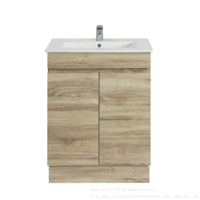 600mm Narrow White Oak MDF Bathroom Vanity 2 Doors Free Standing Cabinet Only