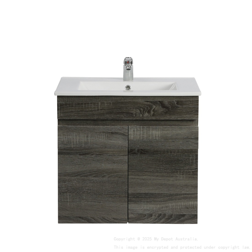 600mm Narrow Dark Grey MDF Bathroom Vanity 2 Doors Wall Hung Cabinet Only