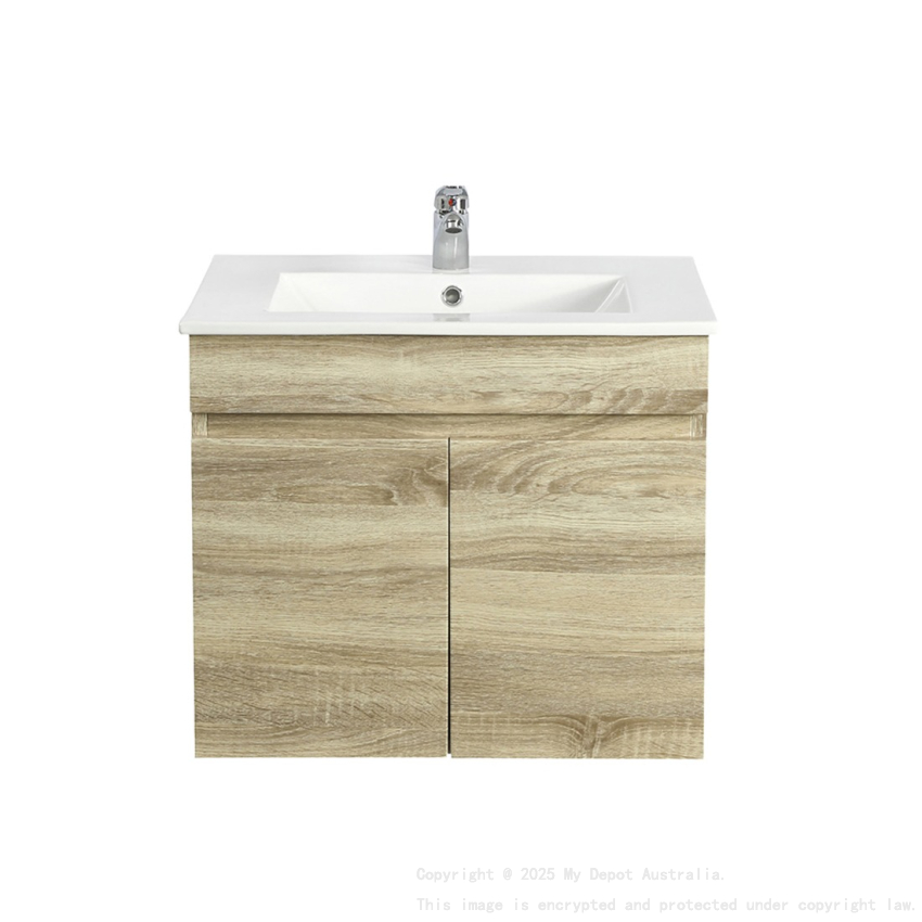 600mm Narrow White Oak MDF Bathroom Vanity 2 Doors Wall Hung Cabinet Only