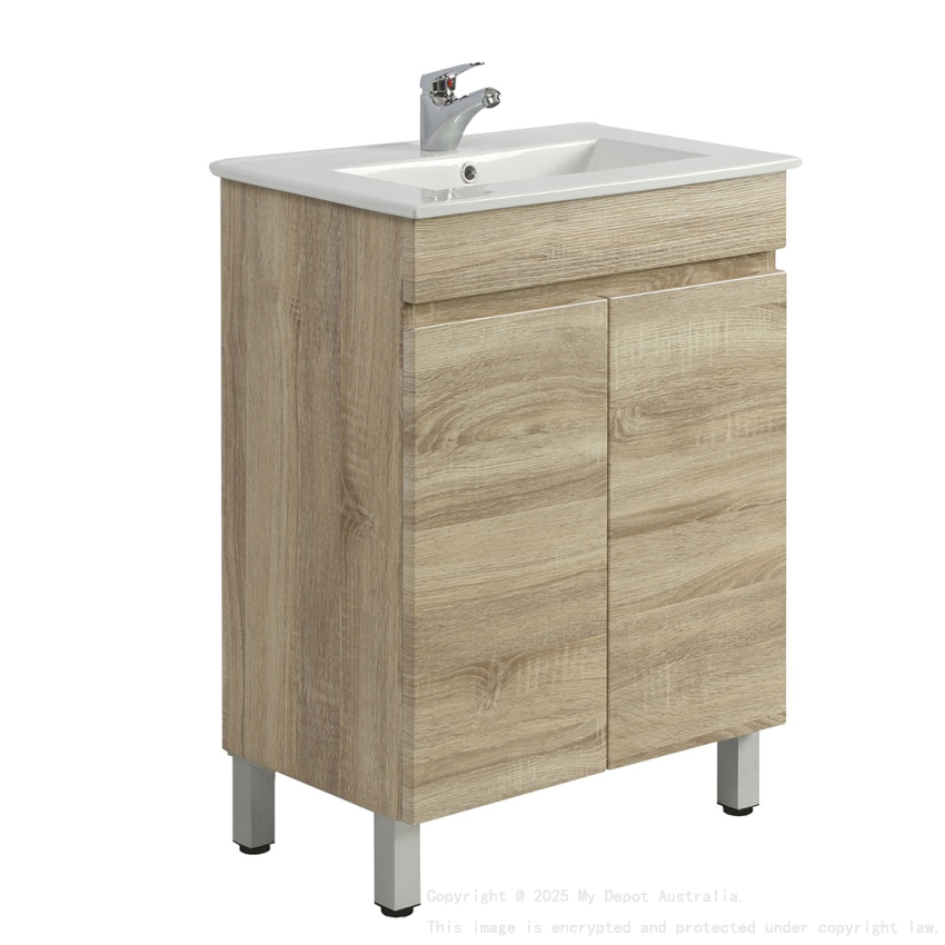 600mm White Oak MDF Bathroom Vanity 2 Doors Free Standing Cabinet Only