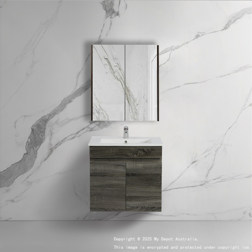600mm Dark Grey MDF Bathroom Vanity 2 Doors Wall Hung Cabinet Only