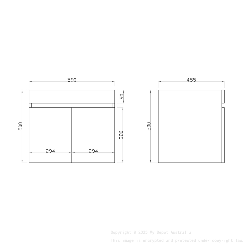 600mm Dark Oak MDF Bathroom Floating Vanity 2 Doors Wall Hung Cabinet Only for Bathroom
