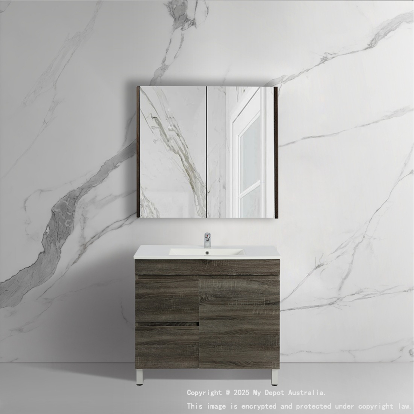750mm Narrow Dark Grey MDF Bathroom Vanity Left Drawers Free Standing Cabinet Only