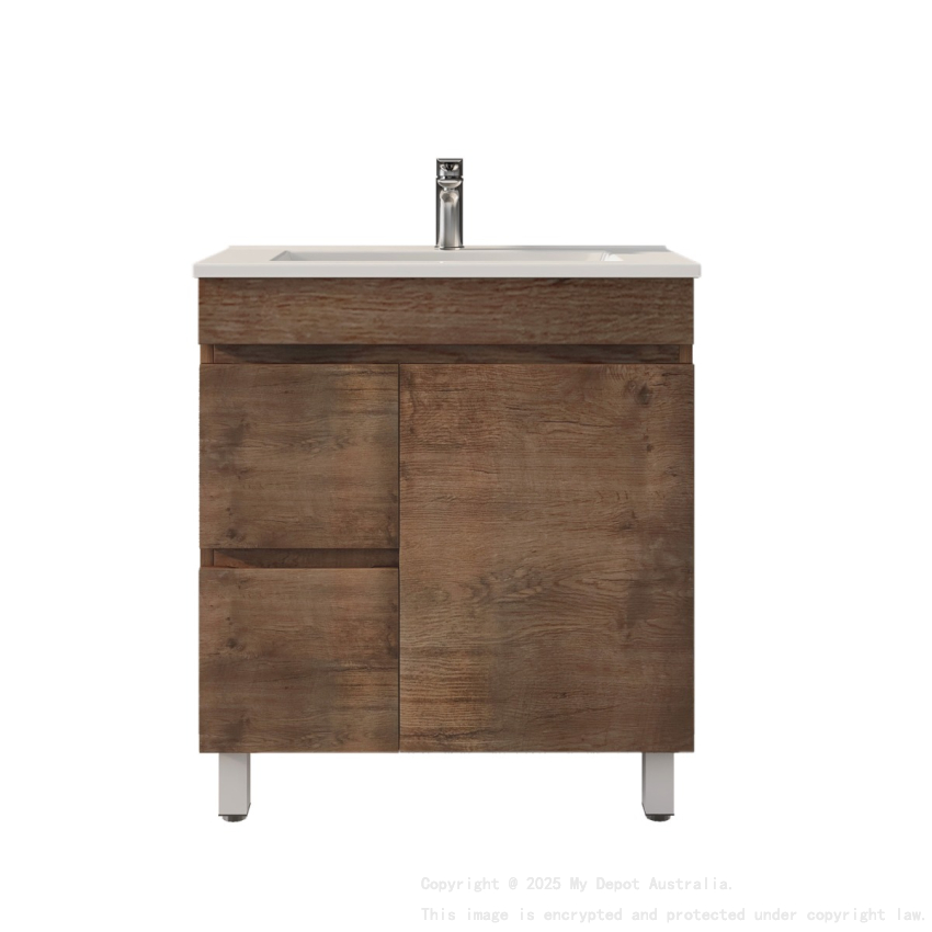 750mm Narrow Dark Oak MDF Bathroom Vanity Left Drawers Free Standing Cabinet Only