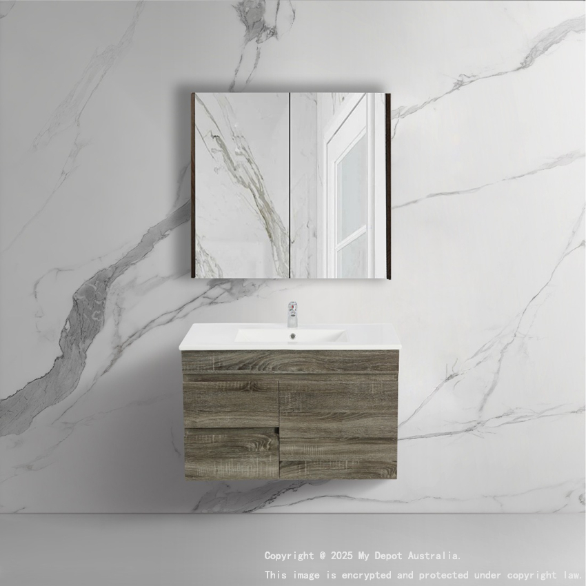 750mm Narrow Dark Grey MDF Bathroom Floating Vanity Left Drawers Wall Hung Cabinet Only