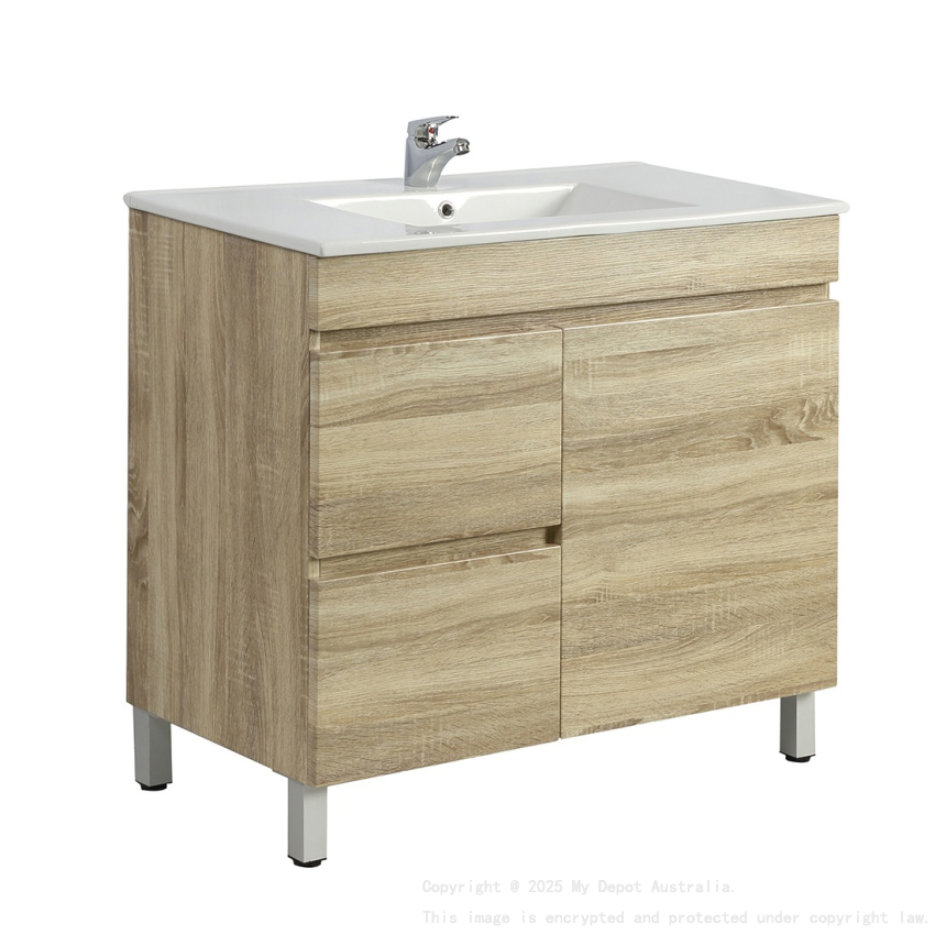750mm White Oak MDF Bathroom Vanity Left Drawers 1-Door Free Standing for Bathroom Cabinet Only