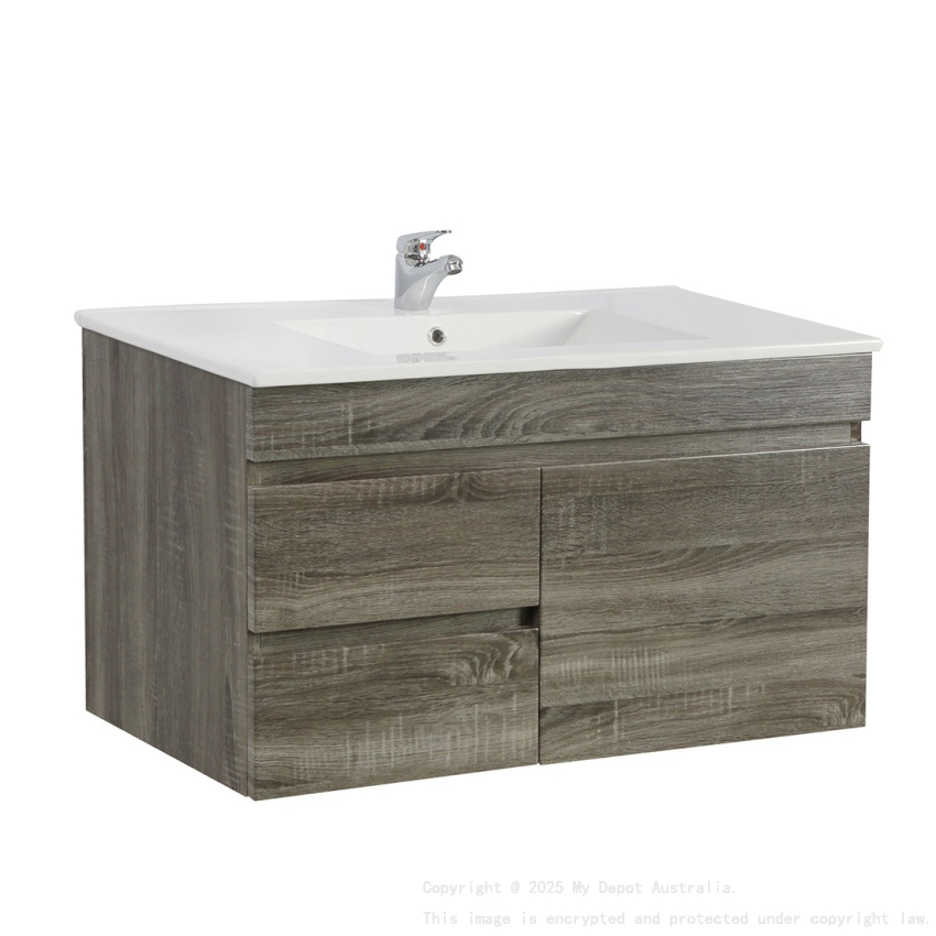 750mm Dark Grey MDF Bathroom Vanity Left Drawers Wall Hung Cabinet Only